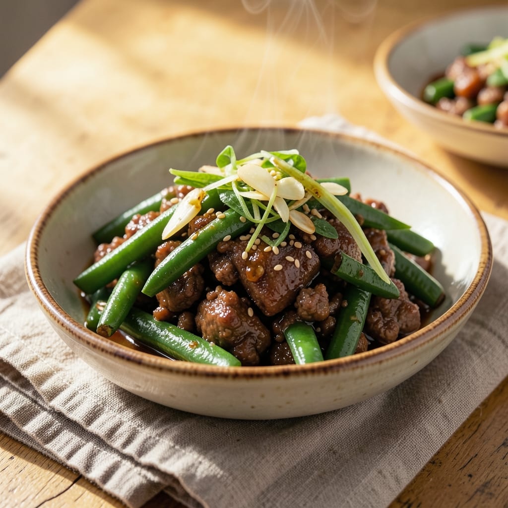 Asian Ground Beef and Green Beans Recipe: Garlic-Ginger Stir-Fry With Crisp-Tender Beans