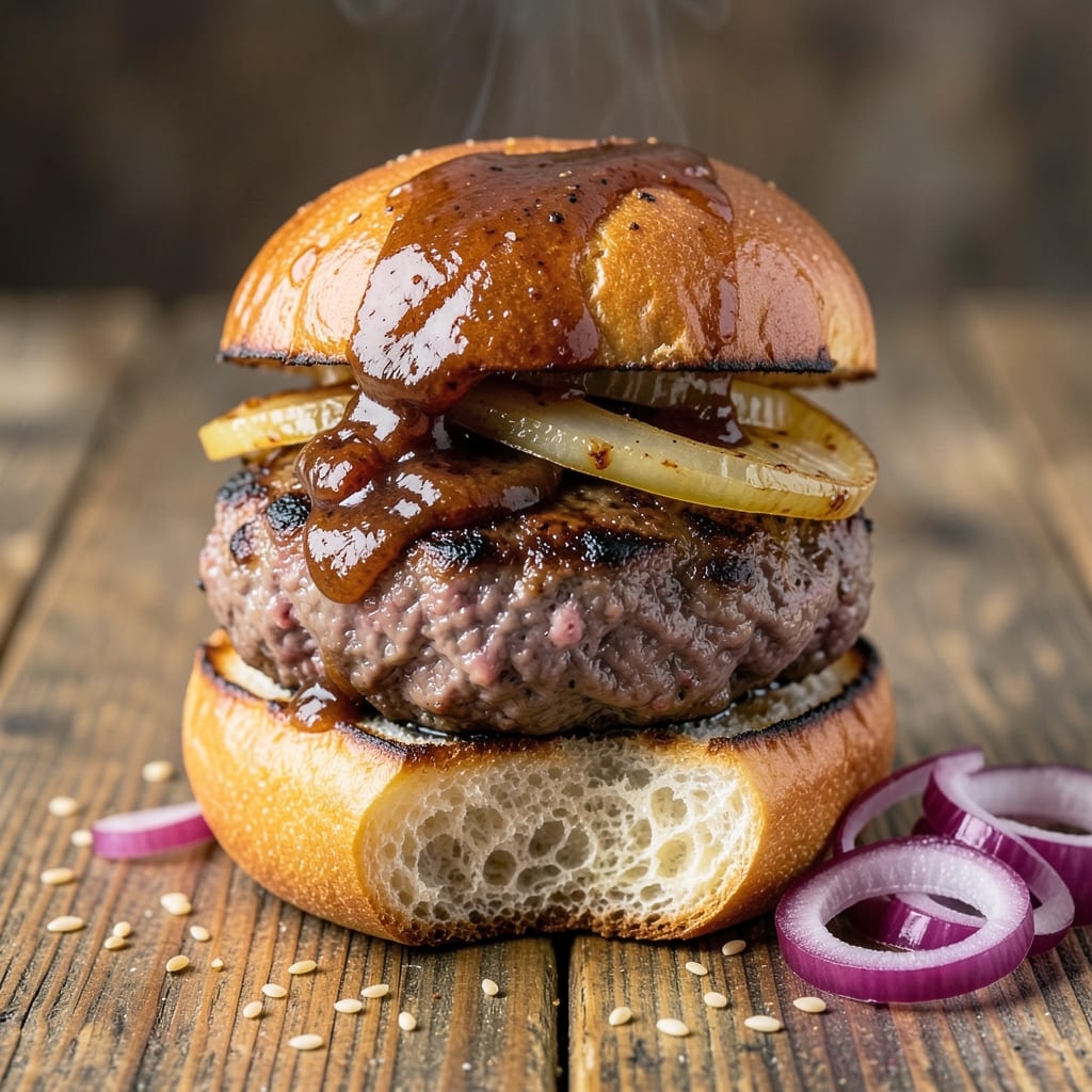 BBQ Beef Burgers Recipe: Smash-Pattied Crust with Caramelized Onion Rings