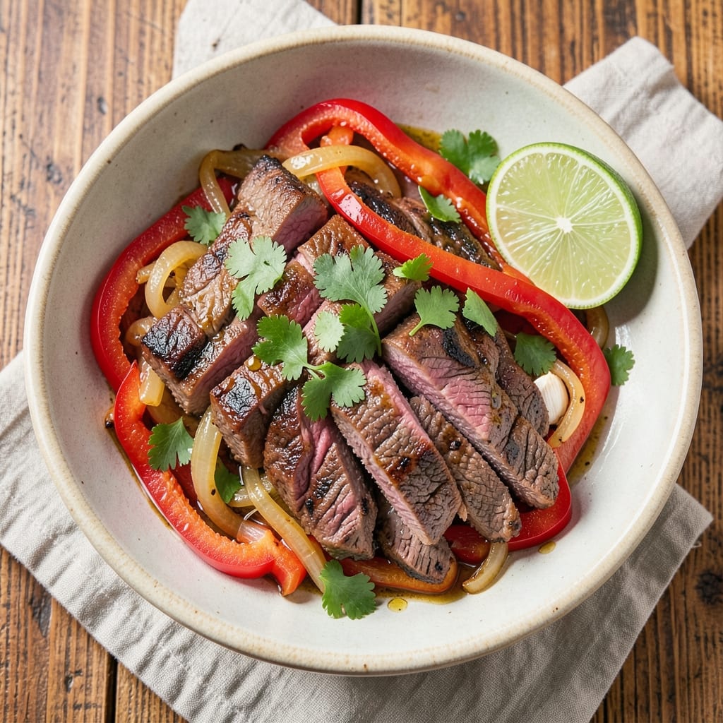 Air Fryer Beef Fajitas Recipe: Skirt Steak Sizzle With Charred Peppers and Onions